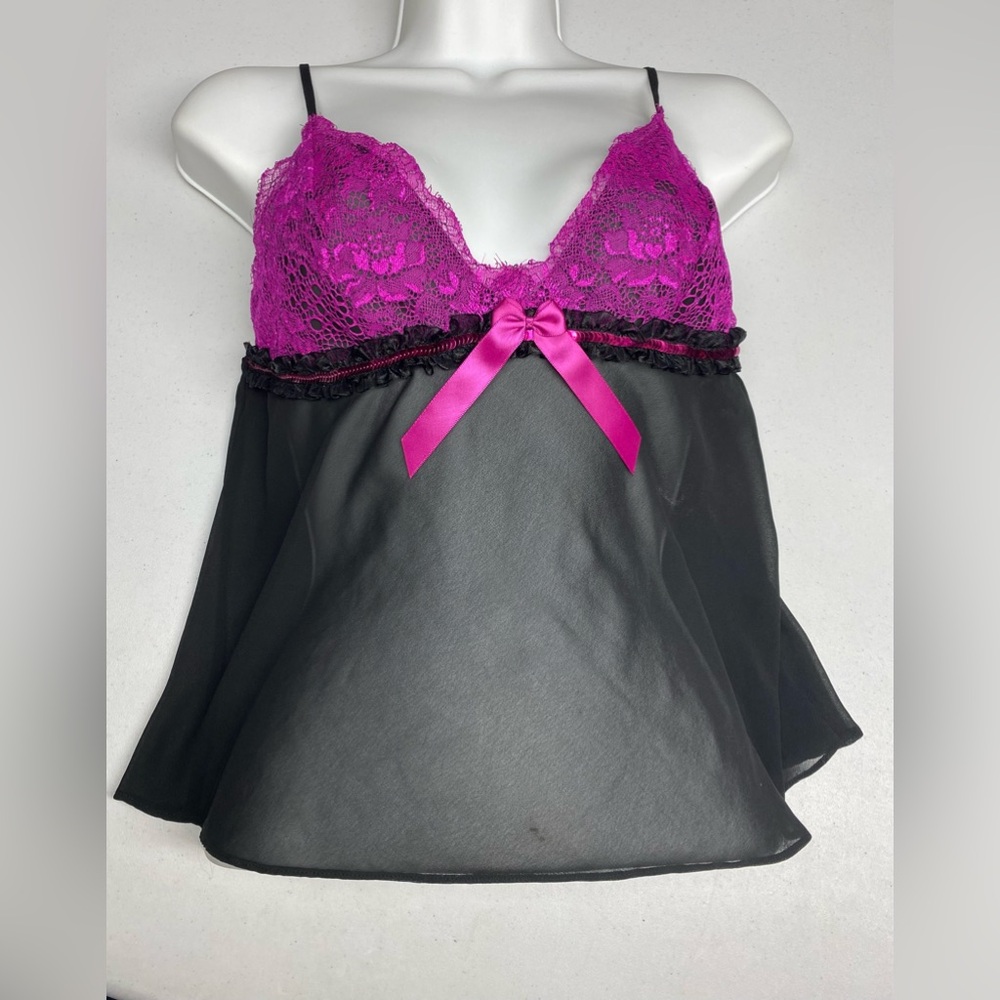 LS BLK/PNK Lingerie Top, S *P1012